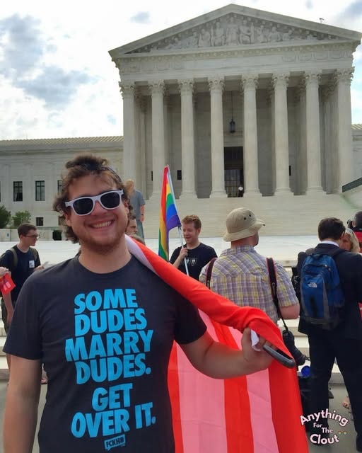 May be an image of 3 people and text that says 'SOME DUDES MARRY DUDES. GET OVERIT. IT. FCKHS Anything The For Clout'