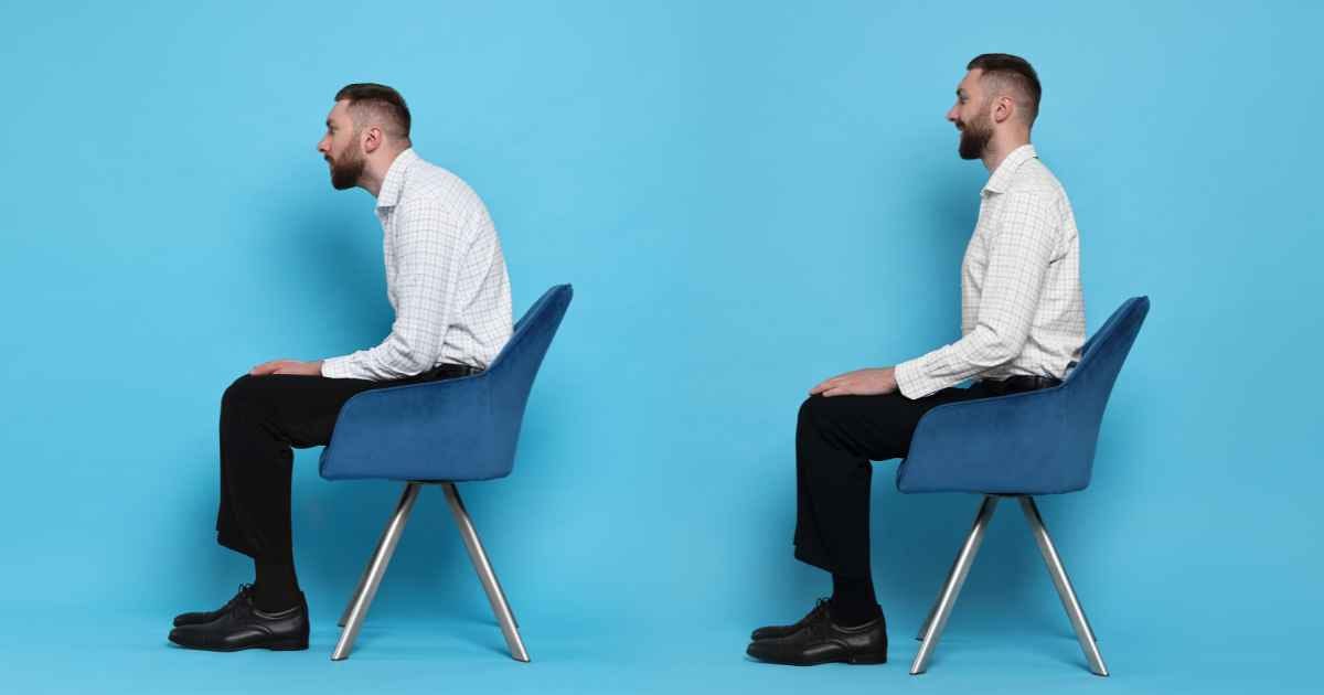 man with poor and good posture sitting on a chair