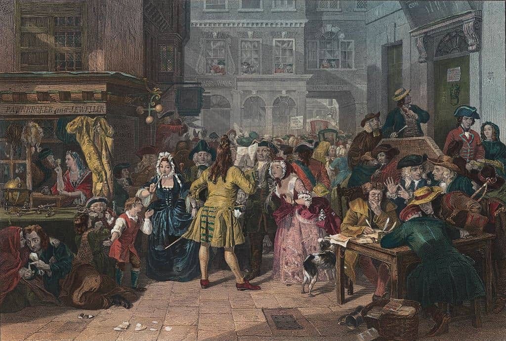 This painting by Edward Matthew Ward was created in the style of William Hogarth, the pioneering English painter, and depicts the chaos that followed the crash of the South Sea Bubble. This painting by Edward Matthew Ward was created in the style of William Hogarth, the pioneering English painter, and depicts the chaos that followed the crash of the South Sea Bubble.