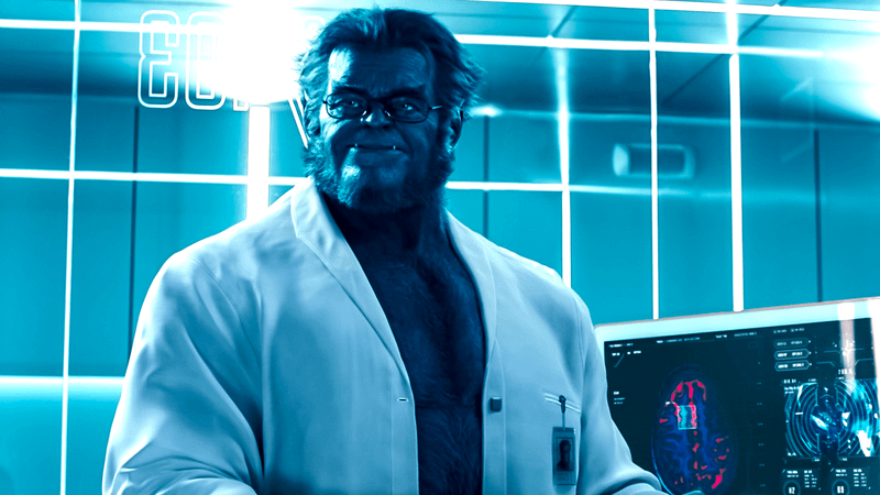 Kelsey Grammer as Beast, wearing a white lab coat in the post-credits scene of The Marvels.