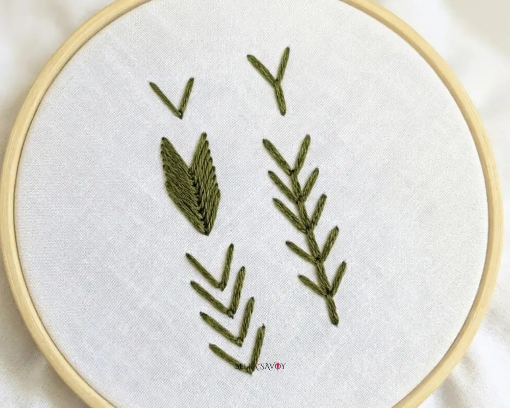 fly stitch variations on a hoop
