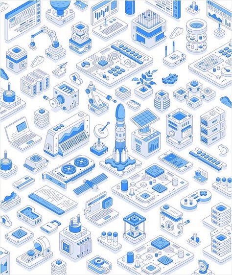 A collection of isometric art illustrations