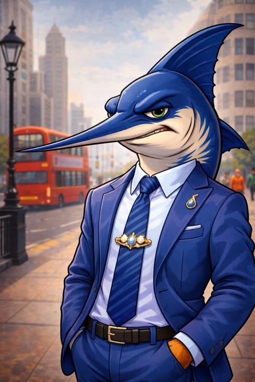 A cartoon character of a fish head in a suit

AI-generated content may be incorrect.