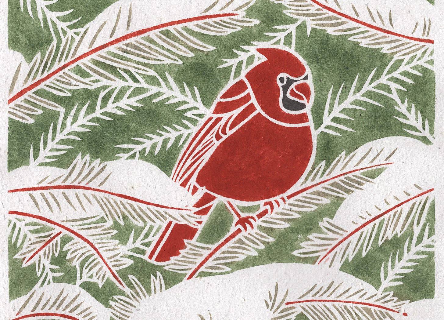 stencil painting of northern cardinal in snow