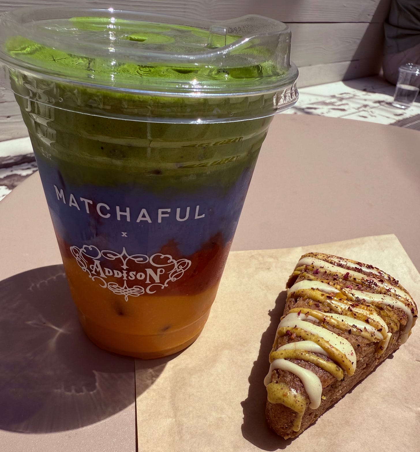 matchaful - addison rae smoothie, rose cardamom pistachio cake gluten-free