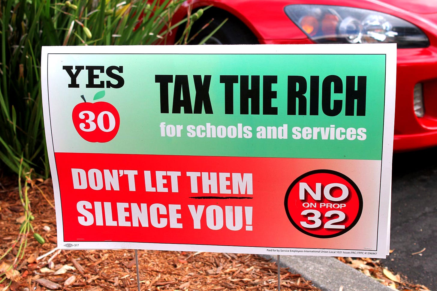 California Proposition 30 (2012) campaign sign, Oct. 7, 2012. (Image source: Wikimedia Commons / Quinn Dombrowski)