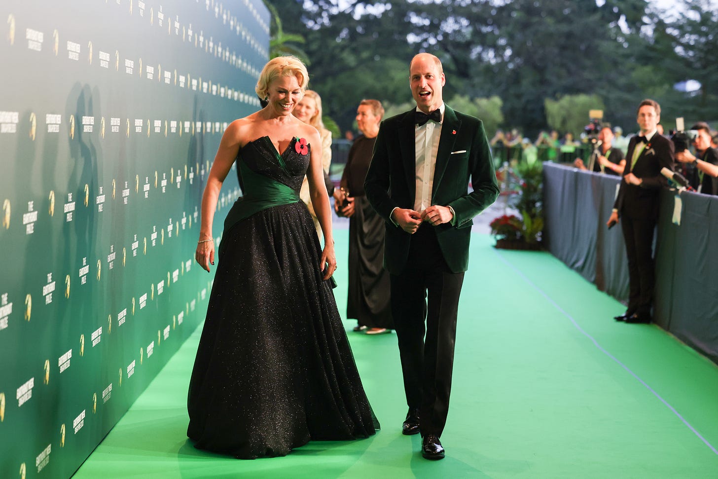 Prince William and Hanna Waddingham walking down the green carpet at Earthshot Awards