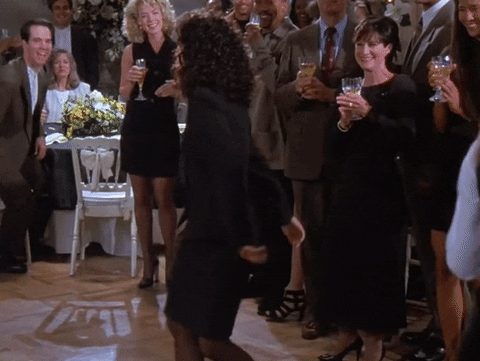GIF of Elaine Benes from Seinfeld doing an extremely uncoordinated dance GIF of Elaine Benes from Seinfeld doing an extremely uncoordinated dance