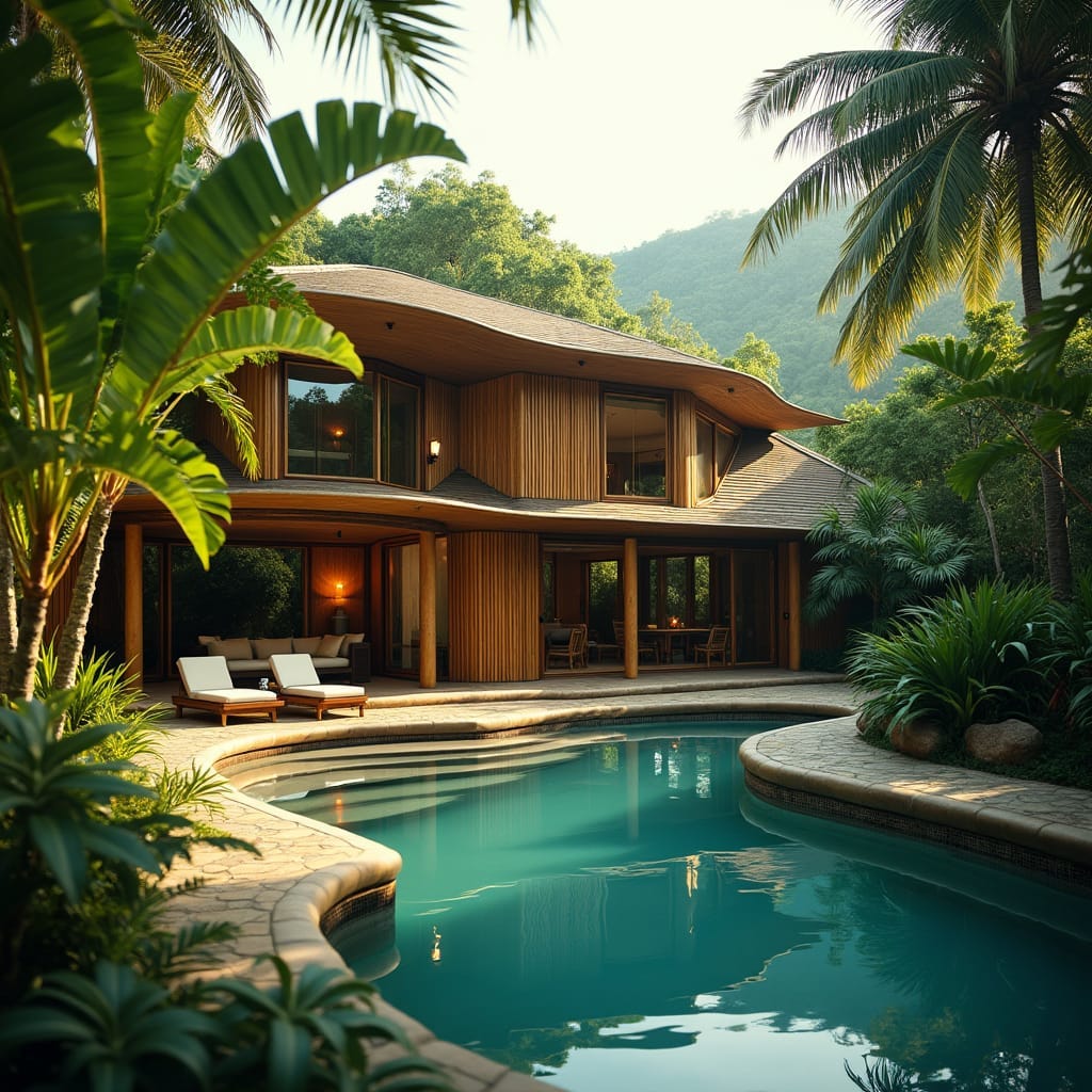 Mdoern Bamboo Home Design with Swimming pool in Jamaica  