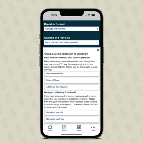 Three screenshots of Ottawa's 3-1-1 iOS Mobile App