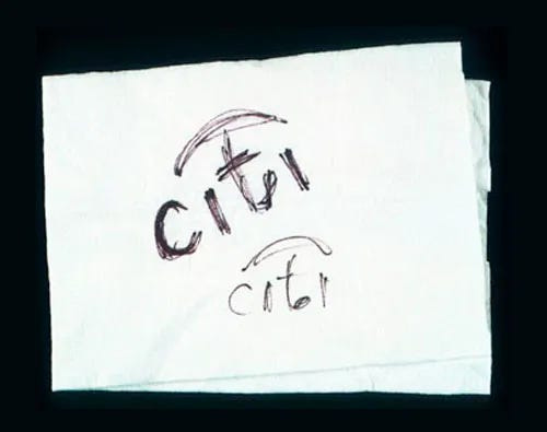 The sketch of the Citi logo on a napkin The sketch of the Citi logo on a napkin