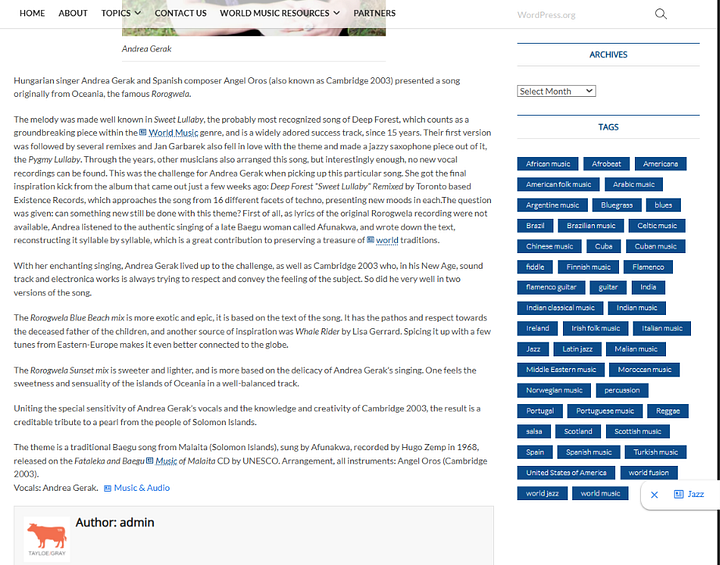 World Music Central article: Andrea Gerak Sings Rorogwela 2007. April 19 (Screenshots)