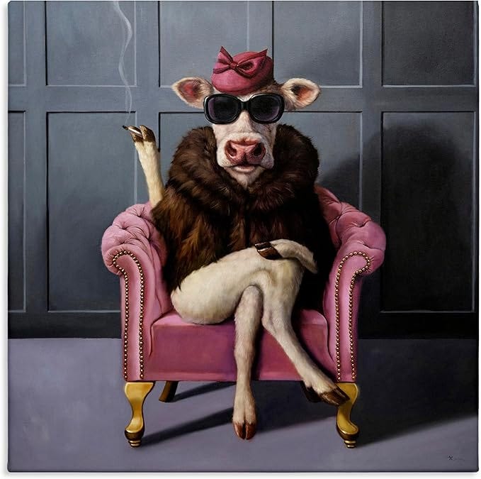 Stupell Industries Chic Pink Glam Fashionable Cow Canvas Wall Art, Design by Lucia Heffernan