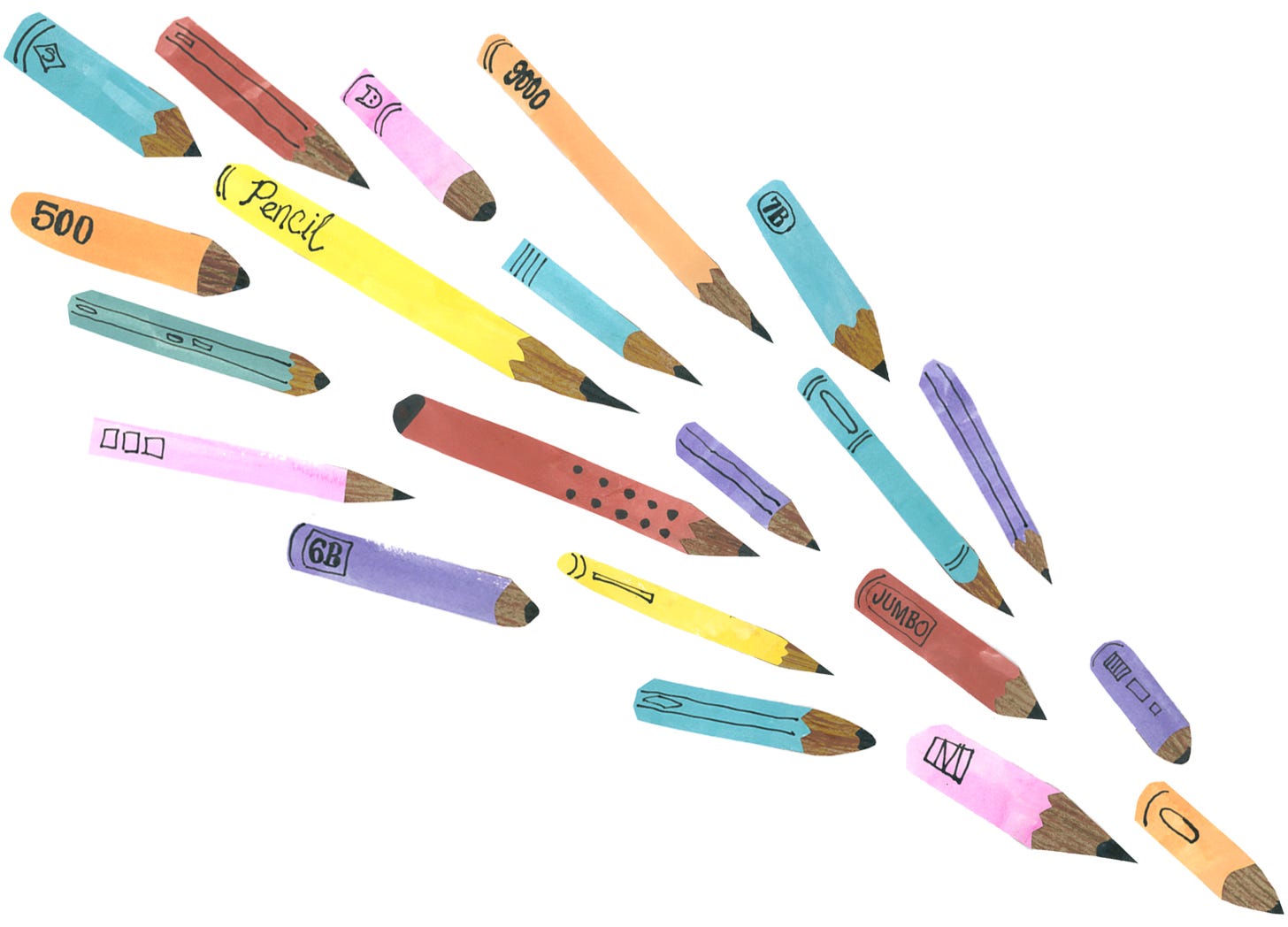 image of a cascade of pencils made from collage