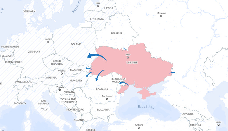 Map showing migration trend out of Ukraine / credit: United Nations High Commissioner on Refugees' Operational Data Portal