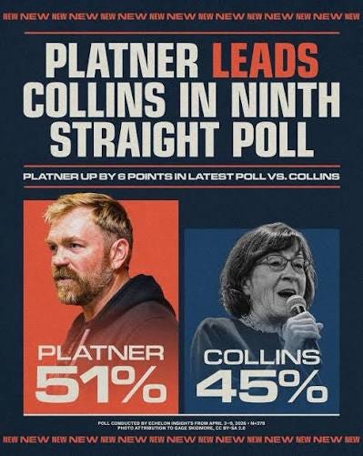 We have led Susan Collins in nine straight polls. We have led Susan Collins in nine straight polls.