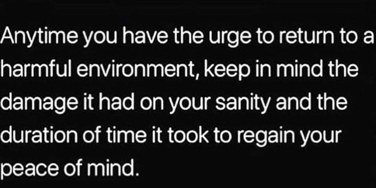 This may contain: an image with the words anytime you have the urge to return to a harmon environment keep in mind the damage it had on your