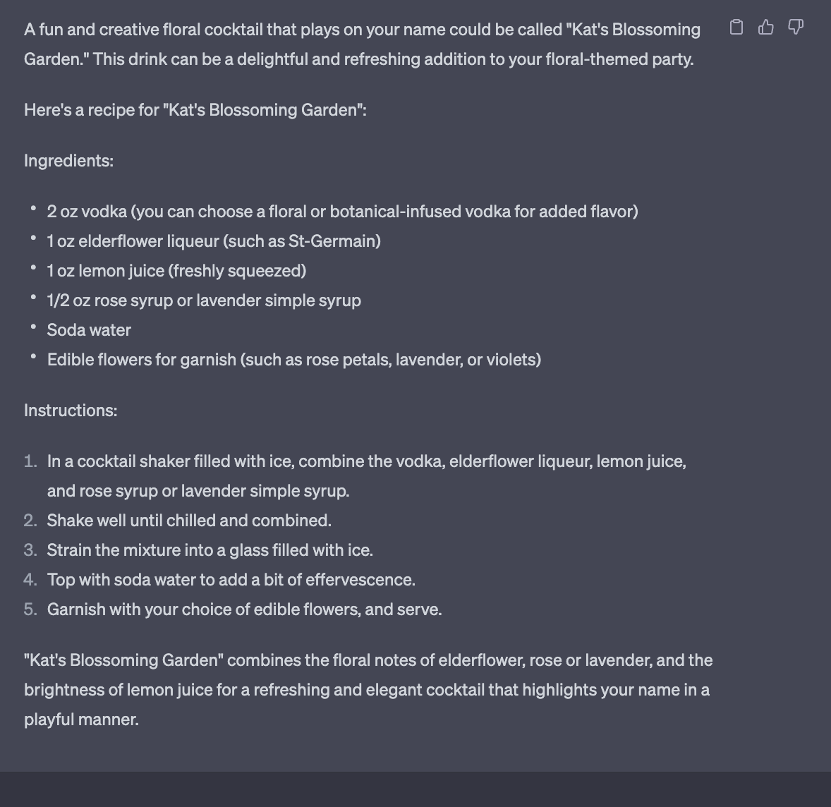 ChatGPT4 can give cocktail ideas and instructions