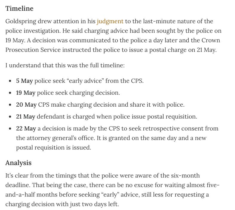 Timeline of prosecution