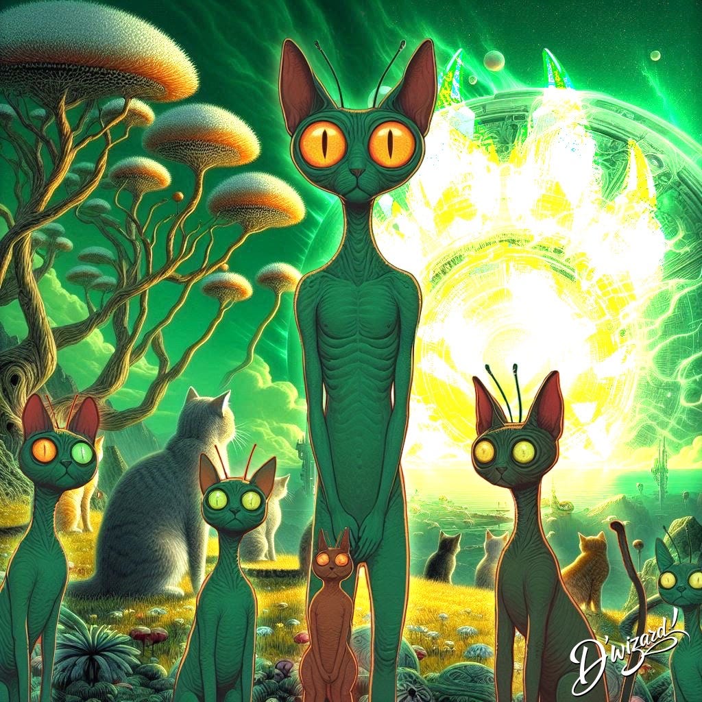 SIRIUS STARED AT THE KIND ALIEN LEADER, THEN AT HER CATS, WHO WERE ALREADY SPRAWLING ACROSS THE EXTRATERRESTRIAL GRASS SIRIUS STARED AT THE KIND ALIEN LEADER, THEN AT HER CATS, WHO WERE ALREADY SPRAWLING ACROSS THE EXTRATERRESTRIAL GRASS