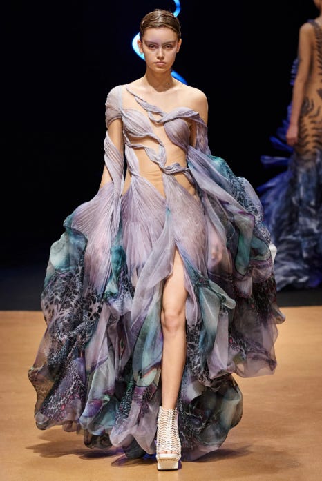 Iris Van Herpen SS 2020 couture dress on display at the 2024 Met Gala and Exhibition, "Sleeping Beauties: Reawakening Fashion"