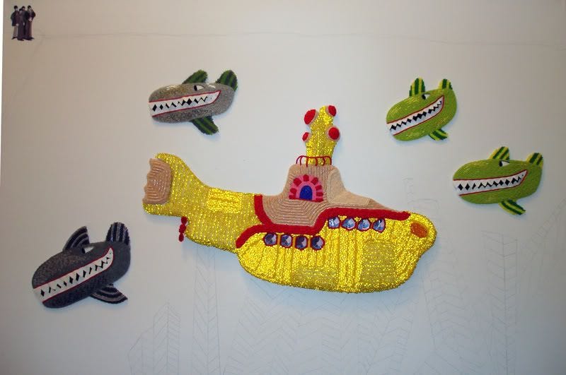 Beaded Beatles Yellow Submarine bead embroidery painting acrylics beading pop art Boston artist Beaded Beatles Yellow Submarine bead embroidery painting acrylics beading pop art Boston artist
