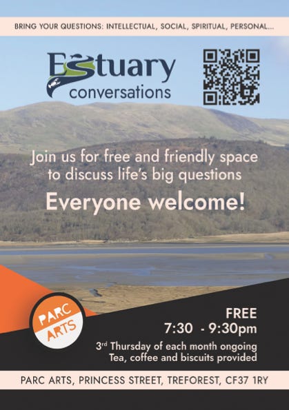 Poster for Estuary Conversations at Parc Arts, 3rd Thursday of each month Poster for Estuary Conversations at Parc Arts, 3rd Thursday of each month