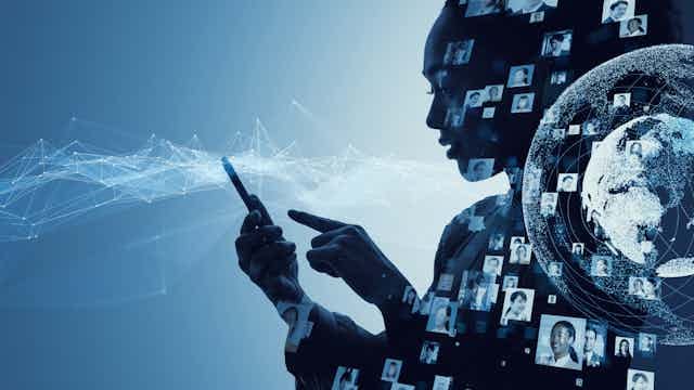 Graphic illustration of social media user and contacts. Graphic illustration of social media user and contacts.