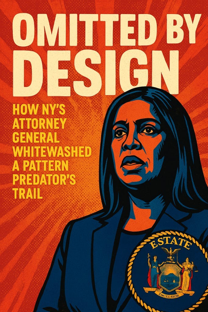 Letitia James Cover-Up: NY AG omitted key police misconduct from her report, protecting a known predator and shielding state agencies. Letitia James Cover-Up: NY AG omitted key police misconduct from her report, protecting a known predator and shielding state agencies.