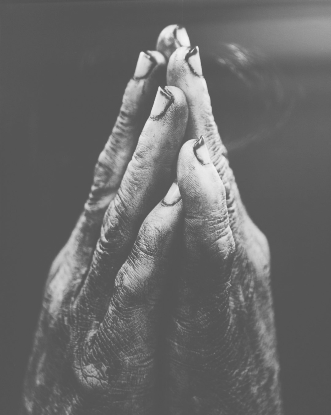 grayscale photography of praying hands