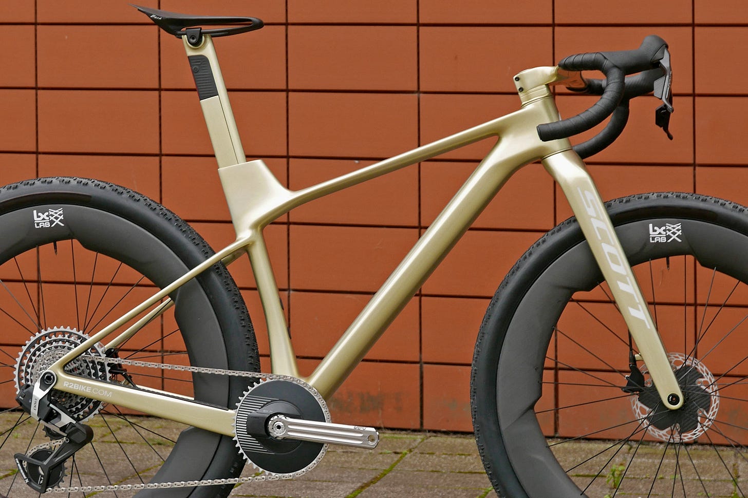 Dangerholm Scott Scale+Foil fat tire aero gravel race project bike with Faction ultra-wide concept wheels, frame set