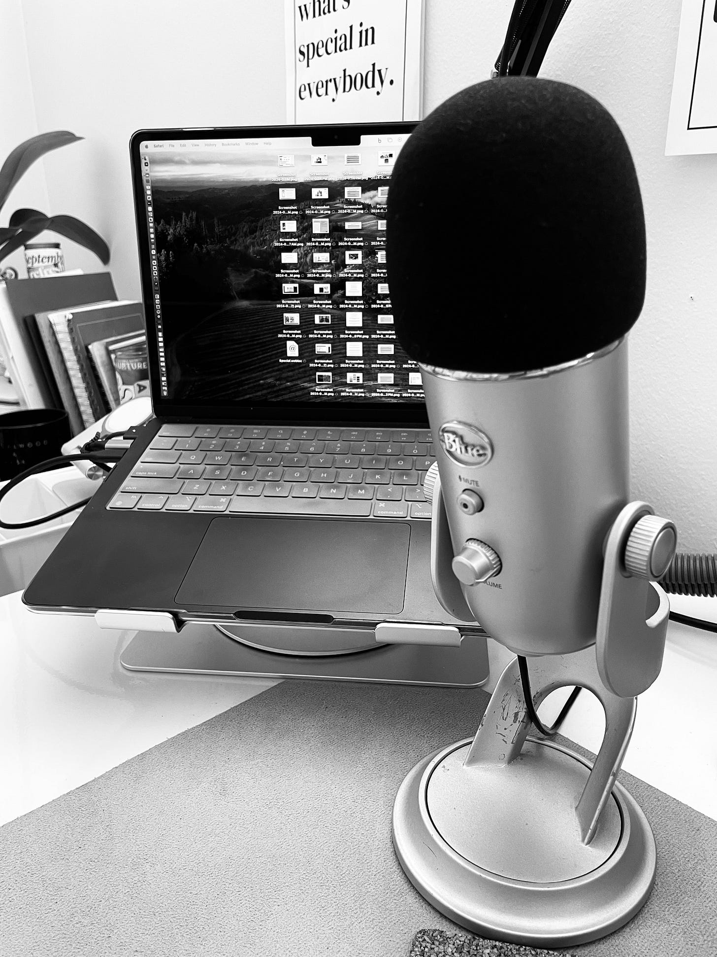 Podcast Mic with Laptop in Background