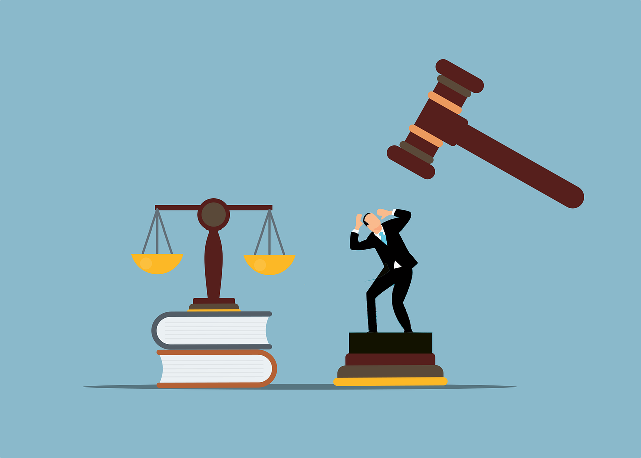 illustration showing the scales of justice next to a small man about to be hammered by the gavel of power illustration showing the scales of justice next to a small man about to be hammered by the gavel of power