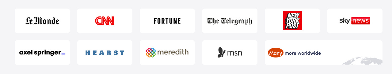 A list of news outlets, including Le Monde, CNN, Fortune, The Telegraph, The Daily Post, Sky News, MSN and more