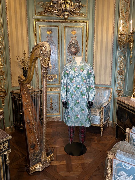 Some Louis era inspired exhibits we saw in the museum. 1. Thom Browne, 2. Gucci by Alessandro Michele, 3. Dior by John Galiano, 4. Louis Vuitton by Nicolas Ghesquiere, 5. Versace by Donatella Versace, 6. Carven