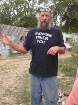 Ron of Truckhenge explaining his project Topeka Roadside Attractions