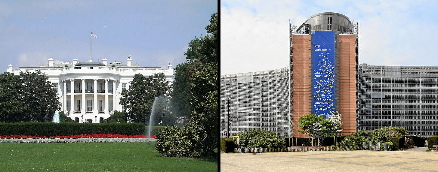 Left: The White House. Right: The Berlaymont Building.