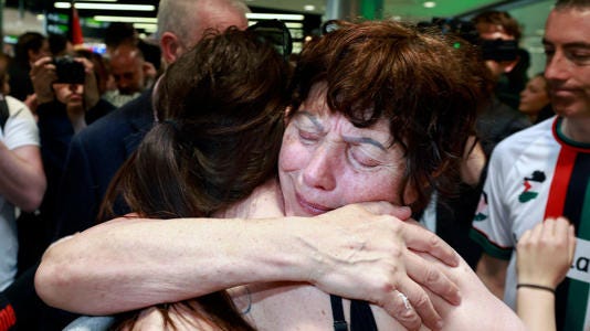 Dr Margaret Connolly reunited with her daughter at Dublin Airport after being deported from Israel Dr Margaret Connolly reunited with her daughter at Dublin Airport after being deported from Israel