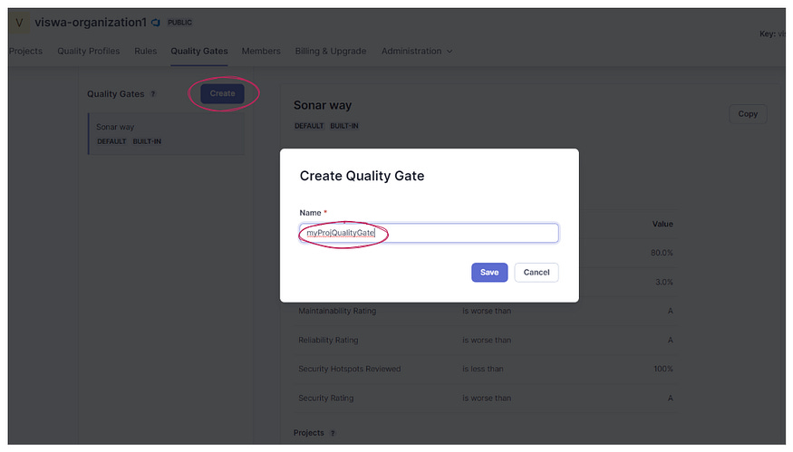 Create New Quality Gate Create New Quality Gate