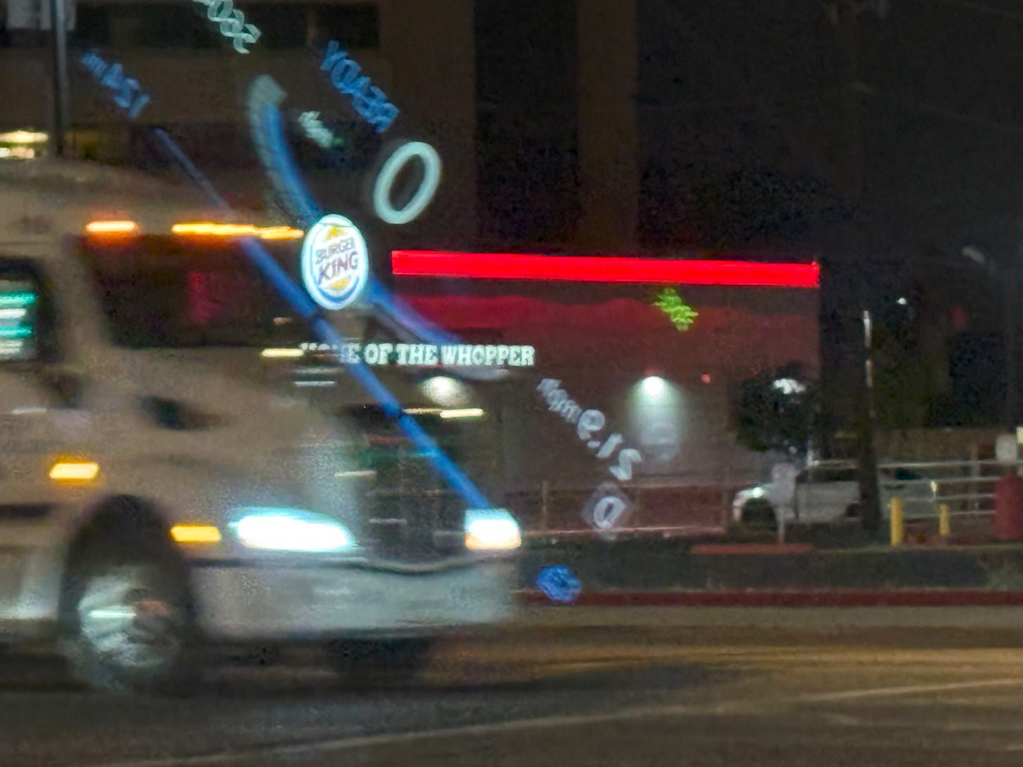 A nighttime image of Burger King.