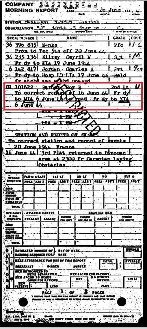 2LT Roy Elmer Barnes Morning Report
