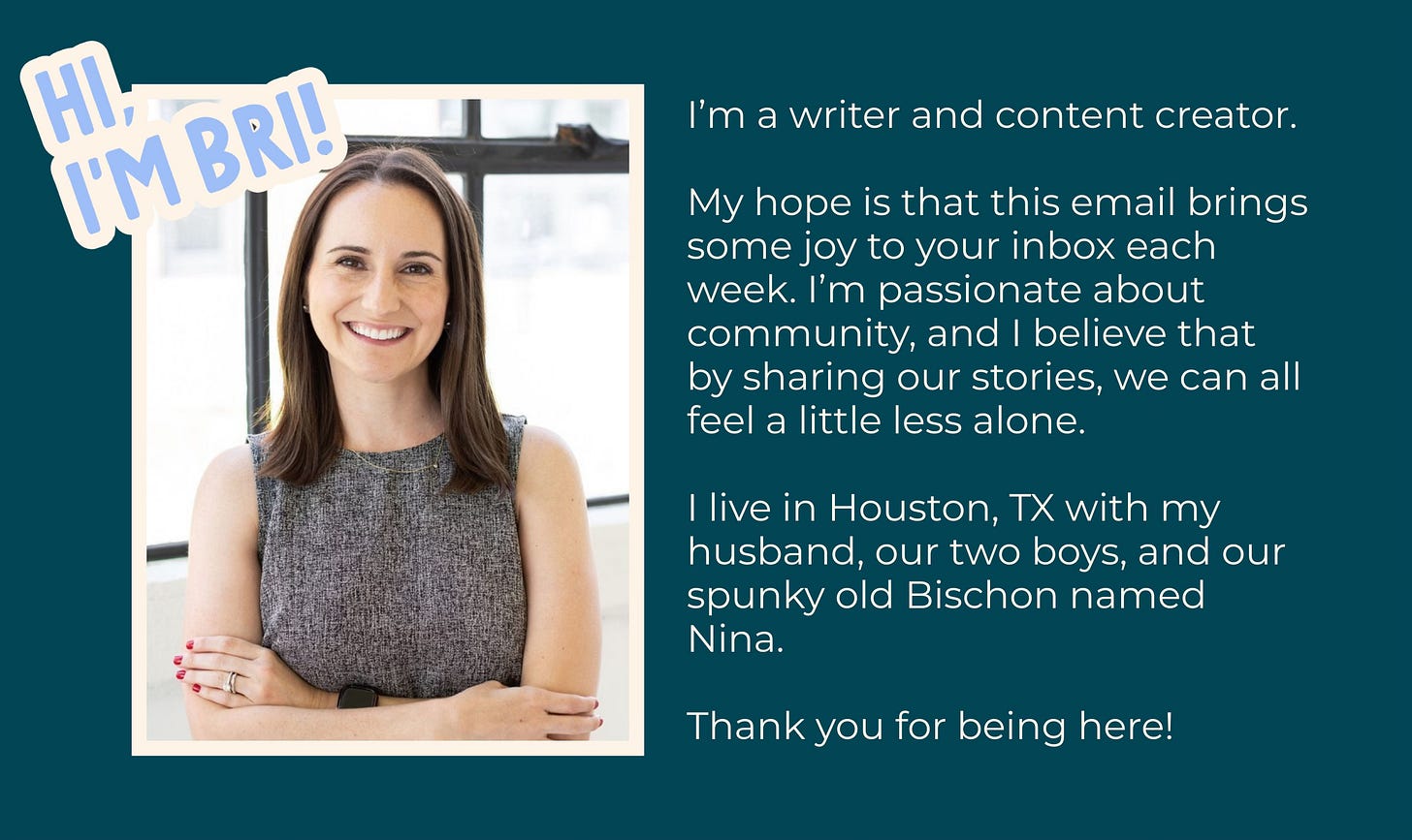 A biography for the author, Bri, and a headshot on the left hand side under words that say Hi, I'm Bri!