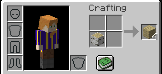 Birch log placed in 2×2 crafting grid produces 4 birch planks Birch log placed in 2×2 crafting grid produces 4 birch planks