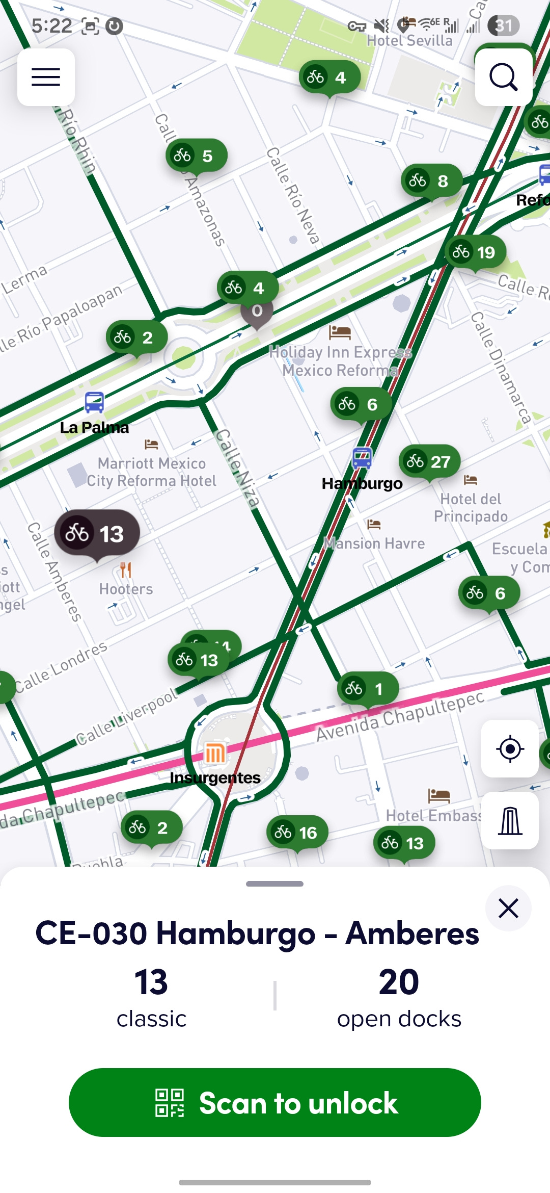 detailed screen shot of the Ecobici map detailed screen shot of the Ecobici map
