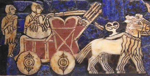 The wheel, invented sometime before the fourth millennium BC, is one of the most ubiquitous and important technologies. This detail of the "Standard of Ur", c. 2500 BC., displays a Sumerian chariot (Public Domain) The wheel, invented sometime before the fourth millennium BC, is one of the most ubiquitous and important technologies. This detail of the "Standard of Ur", c. 2500 BC., displays a Sumerian chariot (Public Domain)