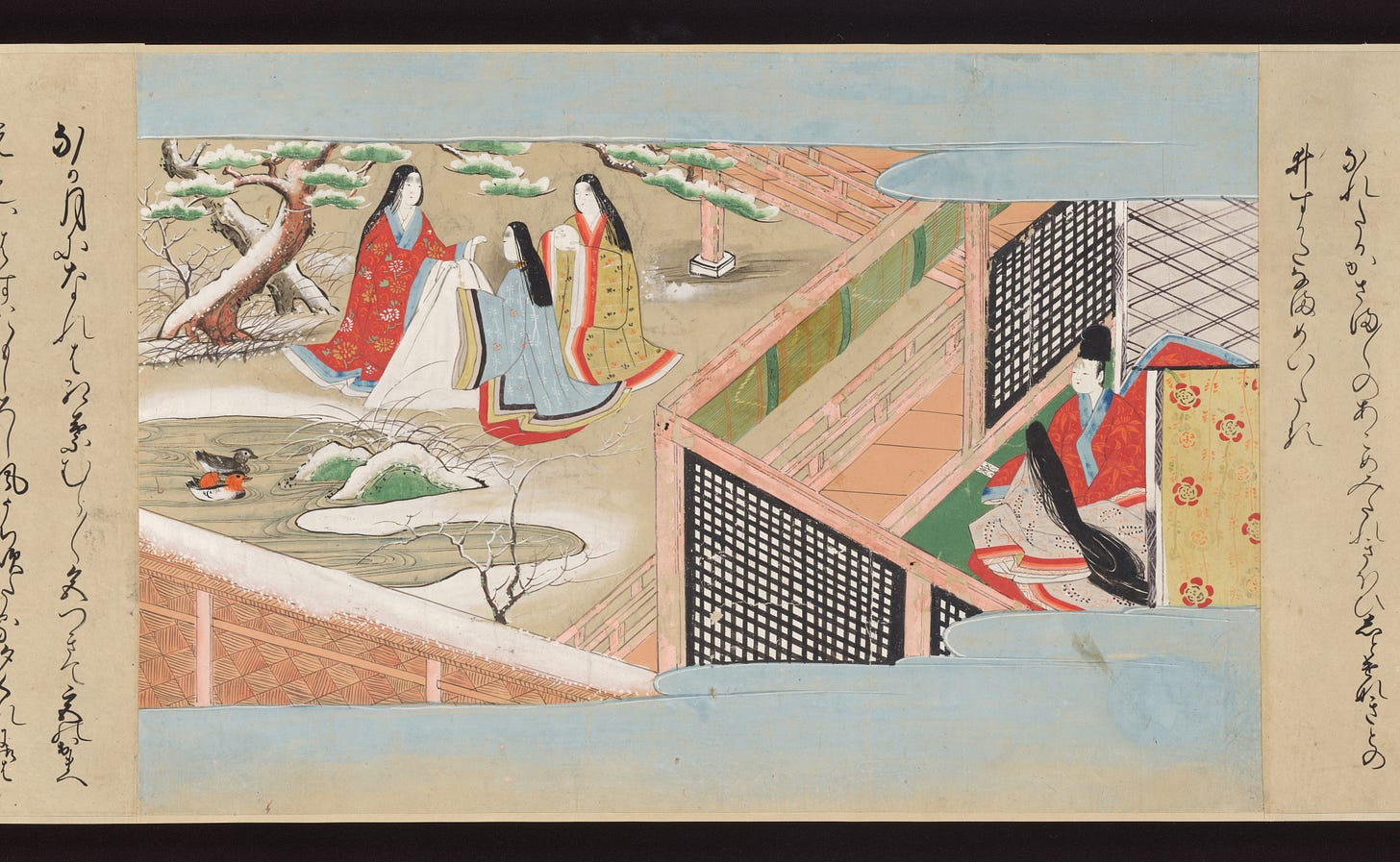 Illustrated Handscrolls of The Tale of Genji, Ryūjo (Tatsujo) (Japanese, active late 16th century), Five handscrolls; ink and color on paper (illustrations); ink on paper (texts), Japan Illustrated Handscrolls of The Tale of Genji, Ryūjo (Tatsujo) (Japanese, active late 16th century), Five handscrolls; ink and color on paper (illustrations); ink on paper (texts), Japan