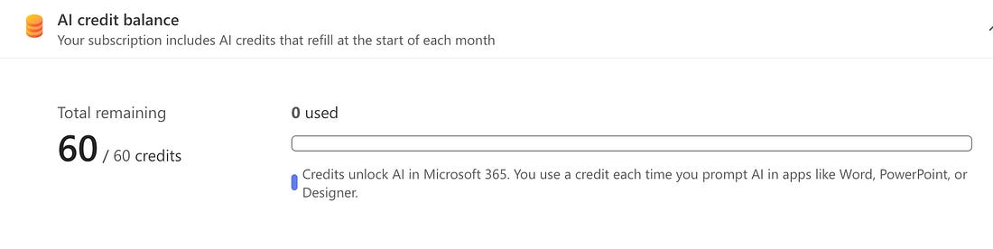 Screenshot of my AI credit balance