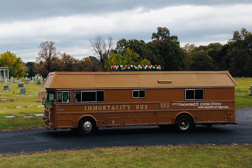 A 1978 Wanderlodge art vehicle that was used by Zoltan Istvan and other transhumanist activists during his 2016 US Presidential campaign to deliver a Transhumanist Bill of Rights to the US Capitol.
