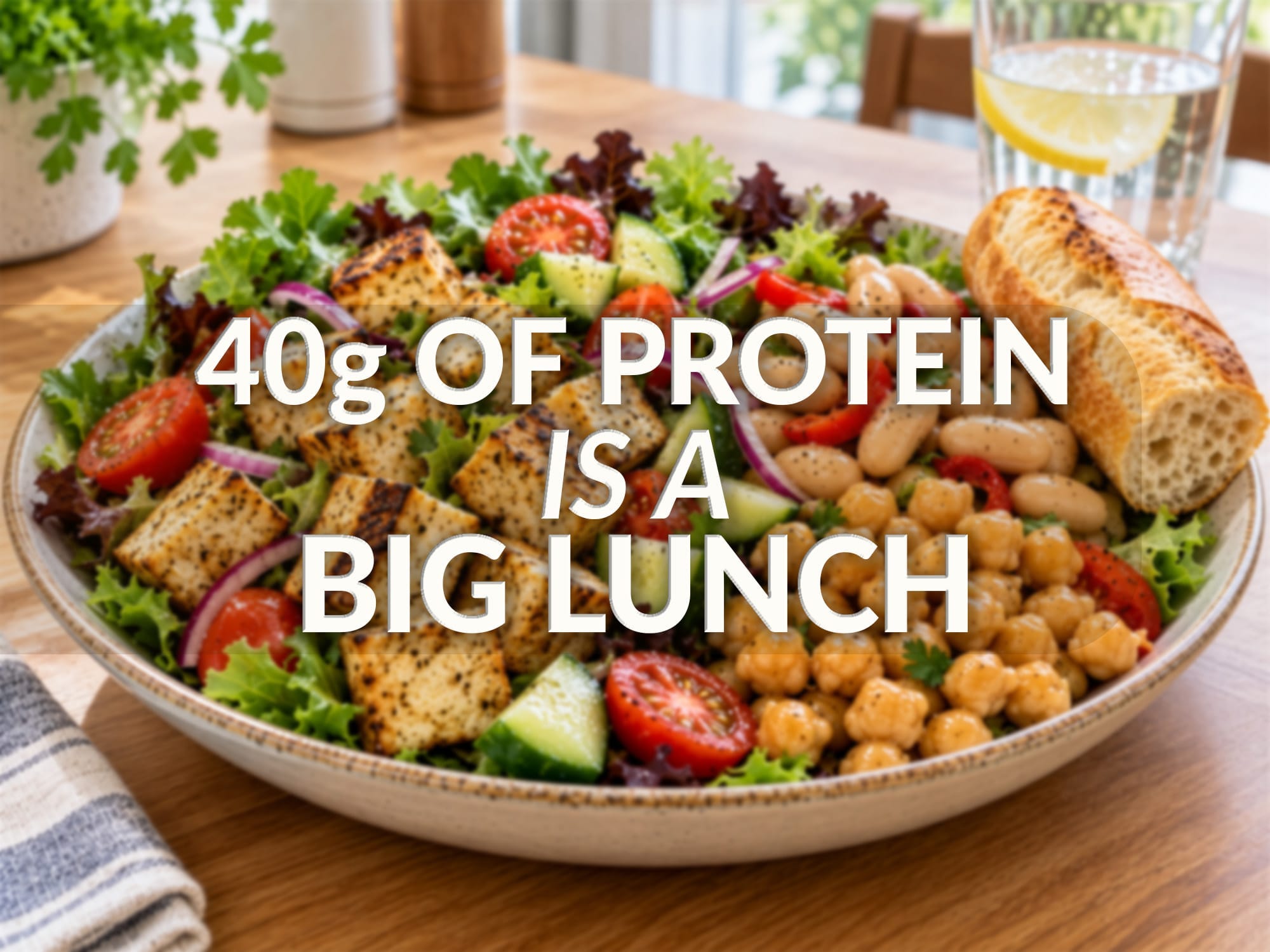 A large plate of tofu, chickpeas, beans and salad. A large plate of tofu, chickpeas, beans and salad.
