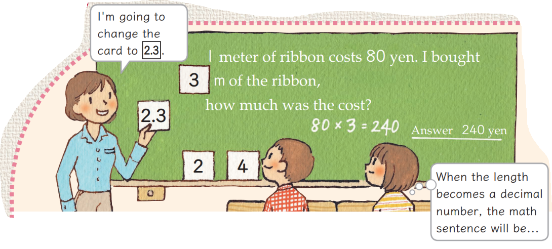 A chalkboard shows a math problem and the teacher saying "I'm going to change the number to 2.3."